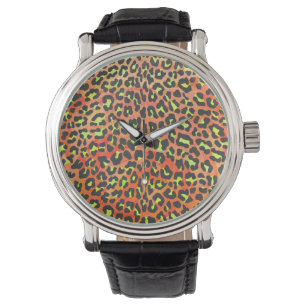 Montre Impression orange et jaune de léopard