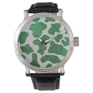 Montre Impression verte et blanche de vache