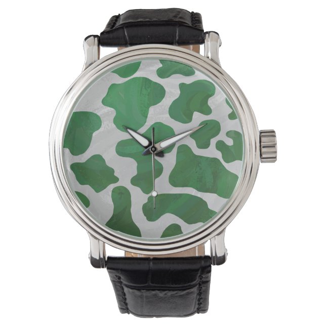 Montre Impression verte et blanche de vache (devant)
