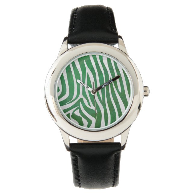 Montre Impression verte et blanche Zebra (devant)