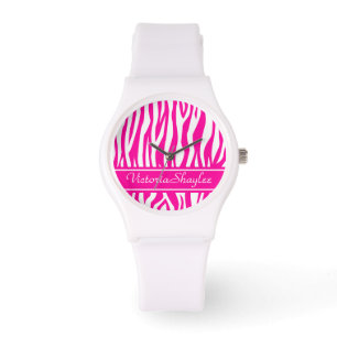 Montre Impression Zebra rose chaud avec du texte personna