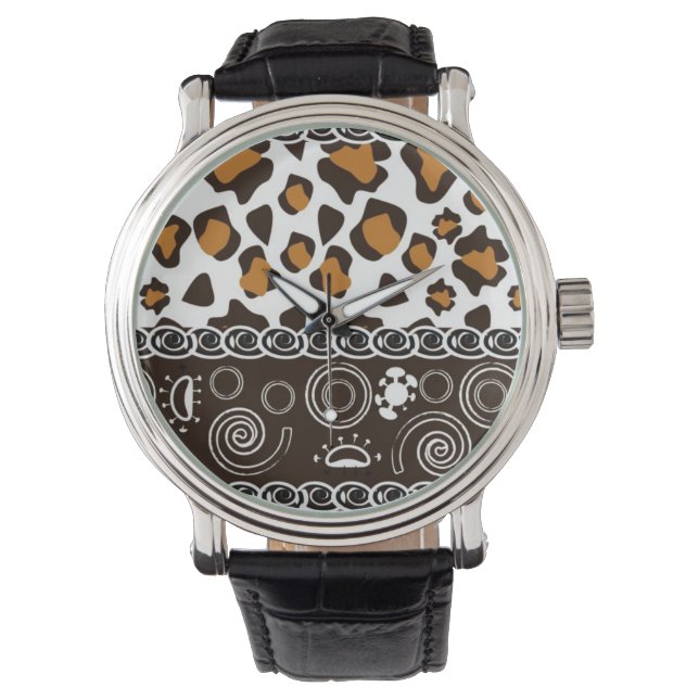 Montre Imprimé africain avec motif en peau de guépard (devant)