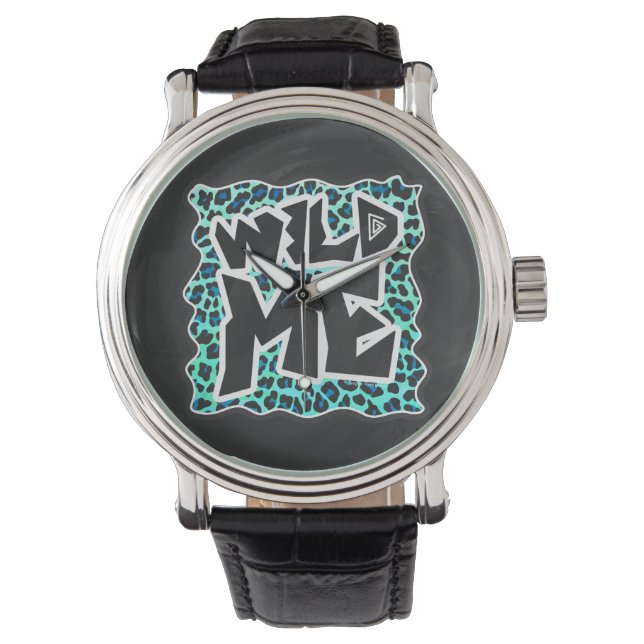 Montre Imprimé léopard noir et sarcelle (devant)