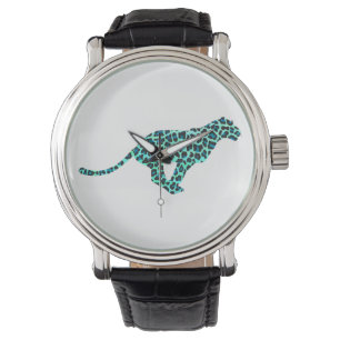 Montre Imprimé léopard noir et sarcelle