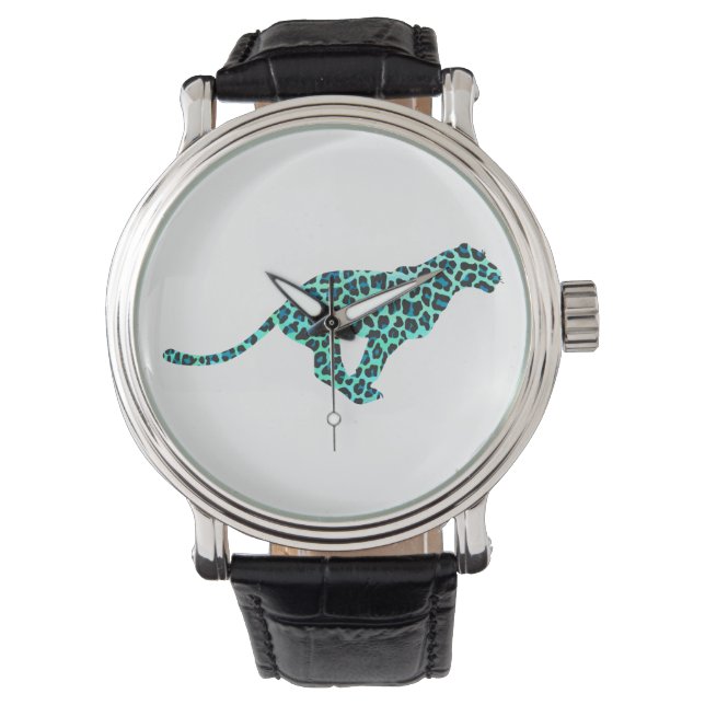 Montre Imprimé léopard noir et sarcelle (devant)