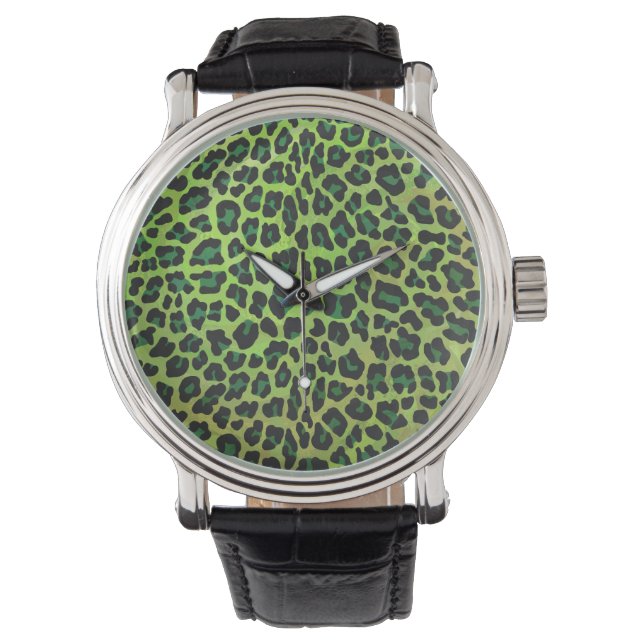 Montre Imprimé léopard noir et vert (devant)