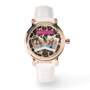 Montre Imprimé léopard rose personnalisé chic imprimé ani