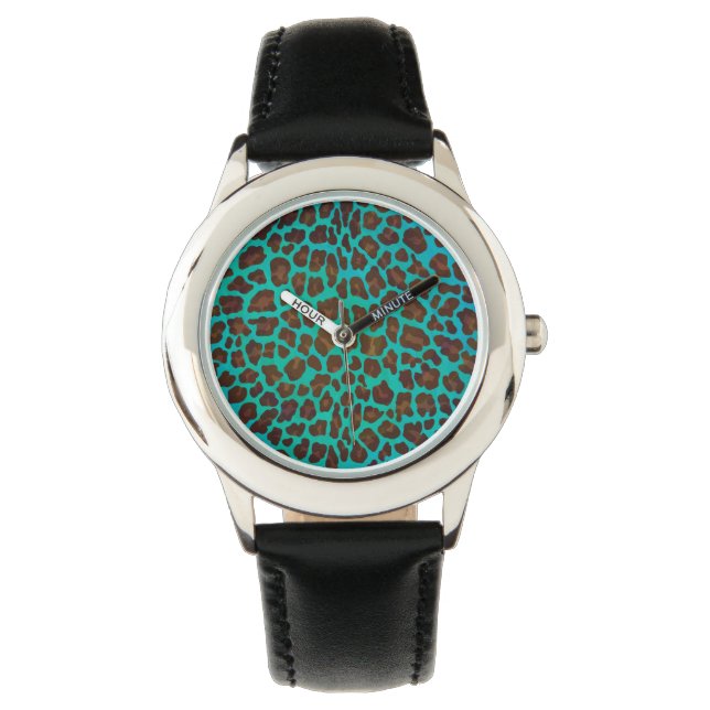 Montre Imprimé marron et sarcelle léopard (devant)