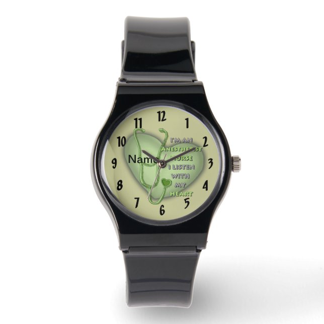 Montre Infirmière Coeur Vert Anesthésiste (Recto)