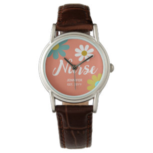 Montre Infirmière diplômée Boho Retro Floral Personnalisé
