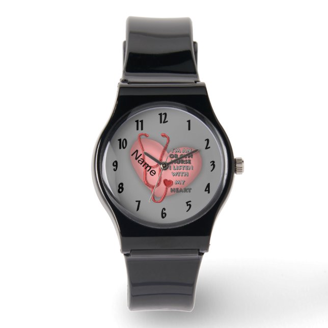 Montre Infirmière en obstétrique gynécologie à cœur rouge (Recto)