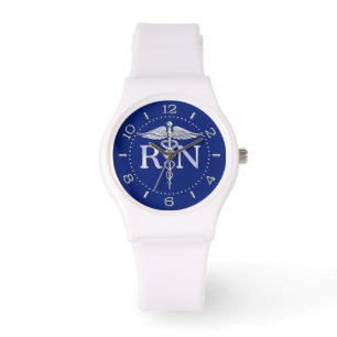 Montre Infirmière inscrite RN Silver Caduceus Navy Blue
