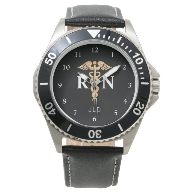 Montre Infirmière moderne RN Monogramme noir Mens Watch (devant)