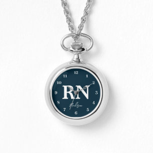 Montre Infirmière personnalisée RN Navy Bleu Script blanc