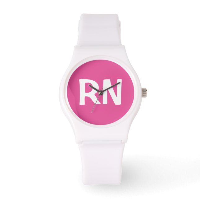 Montre Infirmière simple RN rose et blanc (Recto)