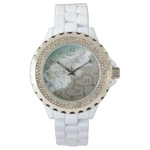 Montre Initiales de coutume de coeurs de sable de plage