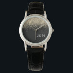 Montre Initiales Monogrammes pour filles Parties scintill<br><div class="desc">Monogramme Monographie de la Parties scintillant à étincelles noir et or. Cela fait le cadeau parfait de remise de diplômes,  anniversaire,  mariage,  douche nuptiale,  anniversaire,  baby shower ou bachelorette pour quelqu'un qui aime le luxe glam et les styles chic.</div>