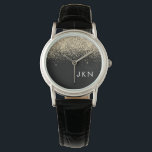Montre Initiales Monogrammes pour filles Parties scintill<br><div class="desc">Monogramme Monographie de la Parties scintillant à étincelles noir et or. Cela fait le cadeau parfait de remise de diplômes,  anniversaire,  mariage,  douche nuptiale,  anniversaire,  baby shower ou bachelorette pour quelqu'un qui aime le luxe glam et les styles chic.</div>