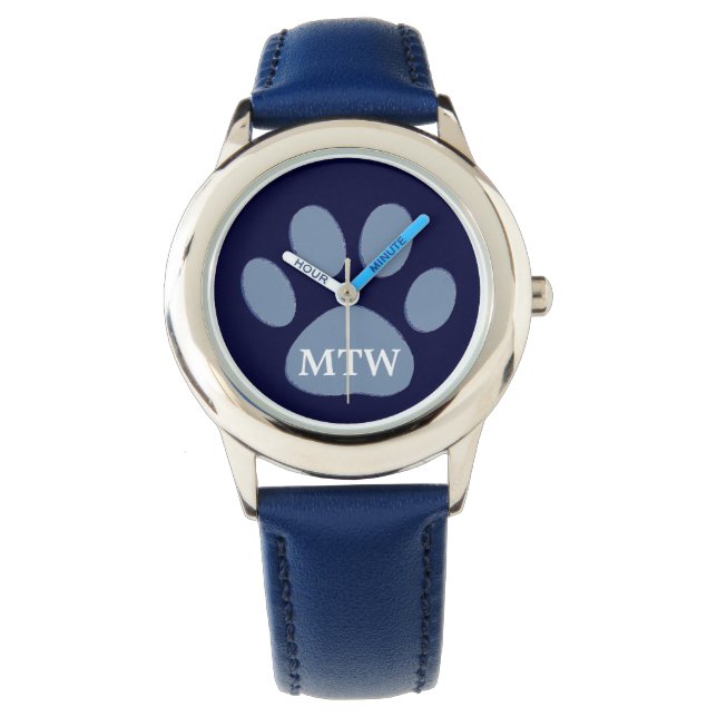 Montre Initiales patte de chien bleu (devant)