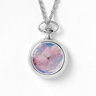 Montre Initiales personnalisées de Sakura fleurie de ceri