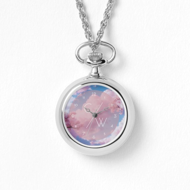 Montre Initiales personnalisées de Sakura fleurie de ceri (Recto)