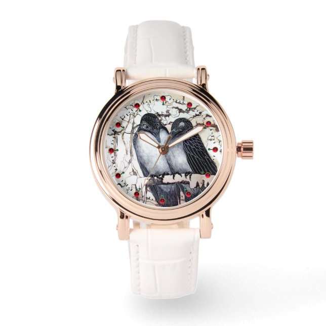 Montre INSÉPARABLES D'HIVER DANS LA NEIGE Dessin noir et  (Recto)