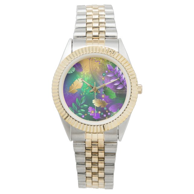 Montre Iridescente mardi gras arrière - plan avec perles (devant)