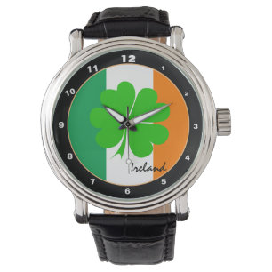 Montre Irlande & quatre feuilles de trèfle, drapeau irlan