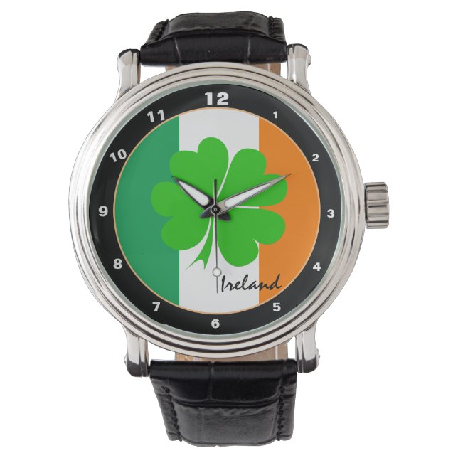 Montre Irlande & quatre feuilles de trèfle, drapeau irlan (devant)