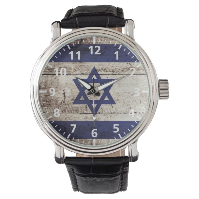 Montre Israel Flag on Old Wood Grain (devant)