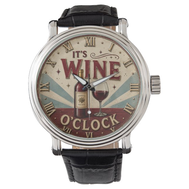 Montre It's Wine O'Clock Rustic Home Bar  (devant)