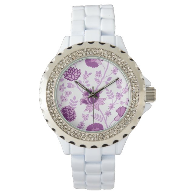 Montre Jacobean Floral Lg Motif rose sur blanc (devant)