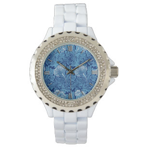 Montre Jacobean Flower Damask, Navy, Sky Blue et White