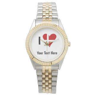 Montre J'aime (Cœur Drapeau Danois) Texte Personnalisé
