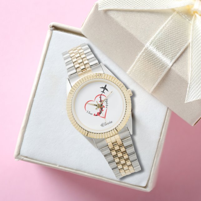 Montre J'aime ma typographie de pilote, l'aviation, perso (Créateur téléchargé)