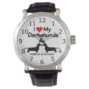 Montre J'Aime Mes Deux Chiens Dachshund Silhouette