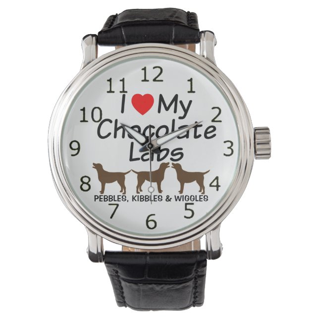 Montre J'Aime Mes Trois Chiens Du Laboratoire De Chocolat (devant)