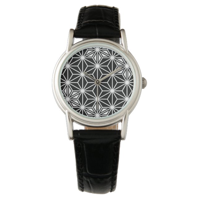 Montre Japonais Asanoha motif - noir et blanc (devant)
