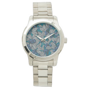 Montre Jardin aux bleuets, bleu et gris