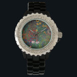 Montre Jardin aux fleurs Gustav Klimt<br><div class="desc">Montre avec peinture à l’huile de Gustav Klimt Jardin avec tournesols (1907). Un beau jardin de tournesols et de belles fleurs bleues,  rouges,  violettes,  roses et blanches. Un grand cadeau pour les amateurs d'art Art Nouveau et autrichien.</div>
