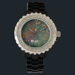 Montre Jardin aux fleurs Gustav Klimt<br><div class="desc">Montre avec peinture à l’huile de Gustav Klimt Jardin avec tournesols (1907). Un beau jardin de tournesols et de belles fleurs bleues,  rouges,  violettes,  roses et blanches. Un grand cadeau pour les amateurs d'art Art Nouveau et autrichien.</div>