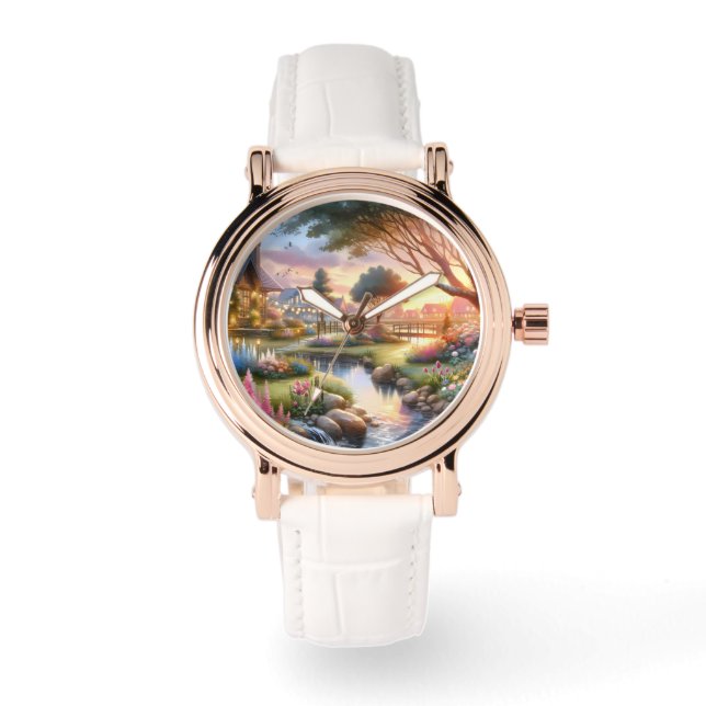 Montre Jardin de Cottage au Ruisseau au Coucher du Soleil (Recto)