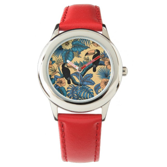 Montre Jardin toucan en jaune et bleu (devant)