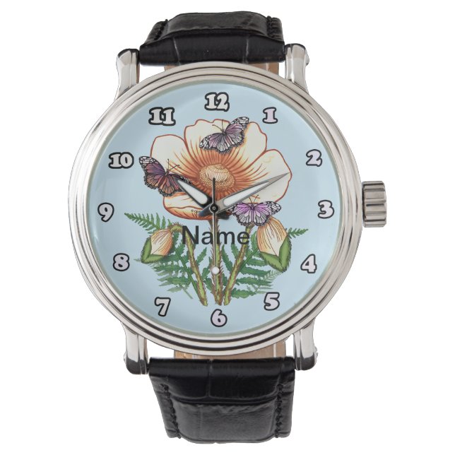 Montre jaune coquelicot papillon (devant)