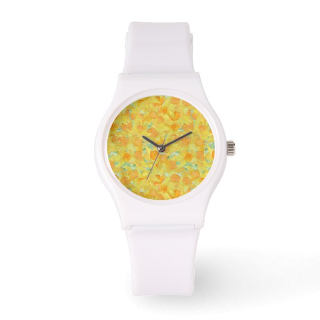 Montre Jaune doré Daffodils Sporty White Wristwatch (Recto)