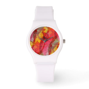 Montre Jaune rouge d'art d'aquarelle