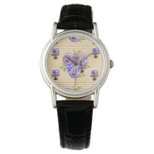 Montre Jaune Shabby Fleurs florales Pansy Regarder