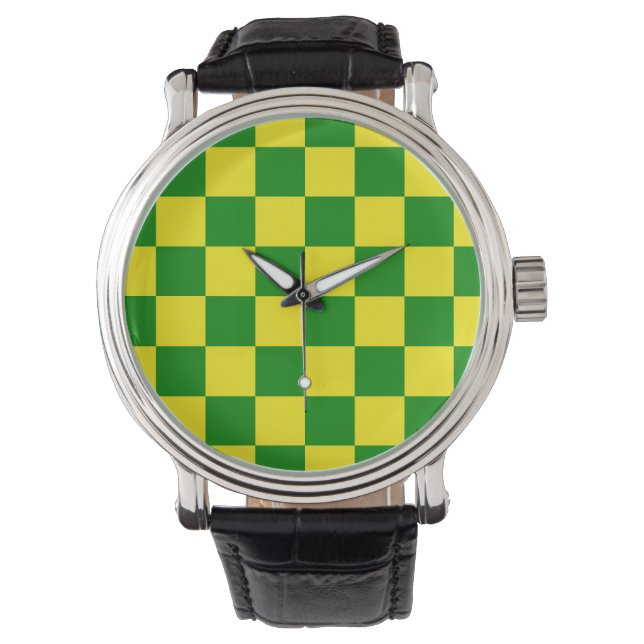 Montre Jaune vert À damiers Motif chèque (devant)