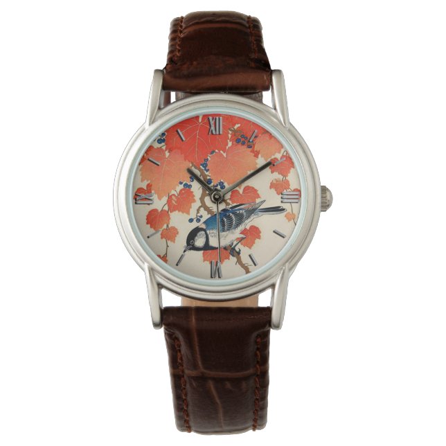Montre Jay Bird japonais vintage et Grapevine d'automne (devant)