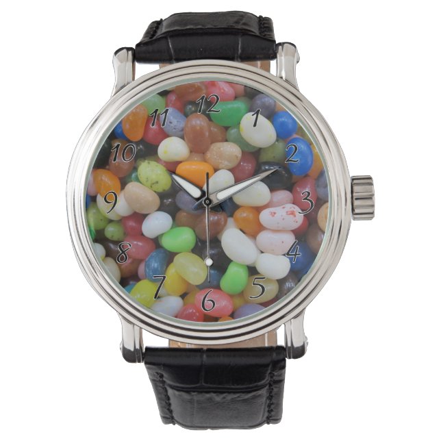 Montre Jelly Bean noir bleu vert vert Candy Texture Modèl (devant)